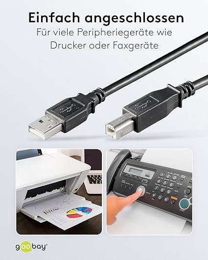 Goobay 68902 USB A 2.0 auf USB B Druckerkabel / Typ B Kabel / 480 Mbits / USB-B für Drucker & Scanner / Schwarz / 5m