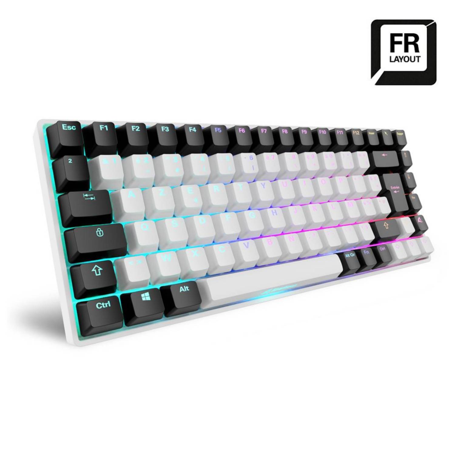 Sharkoon SKILLER SGK50 S3, Kabelgebunden, USB, Mechanischer Switch, AZERTY, RGB-LED, Weiß