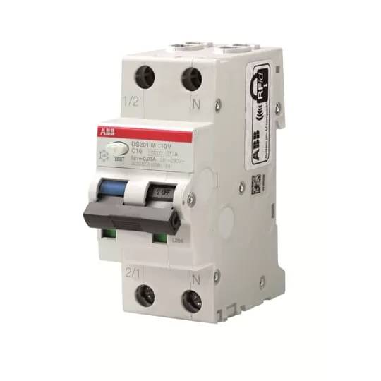 ABB DS201MA-C6/0,03 FI/LS-Schalter 110V 10kA,1P+N,TypA, C6,30mA,f.110V AC-Netz 2CSR275189R1064