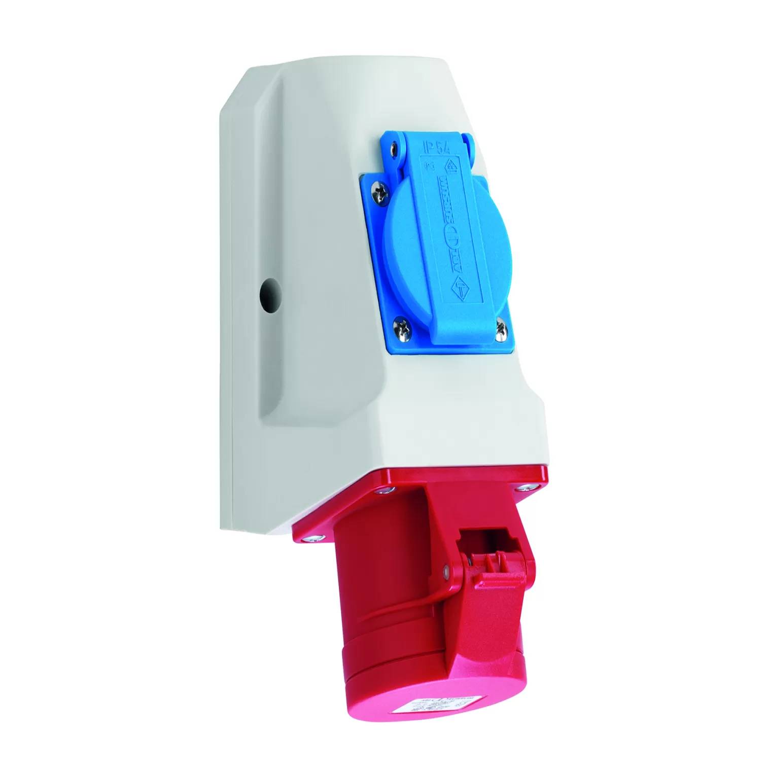 ABL CEE Kombi-Wandsteckdose, IP44, 32A, 5-polig, 400V, 6h, rot, verdrahtet D52S331