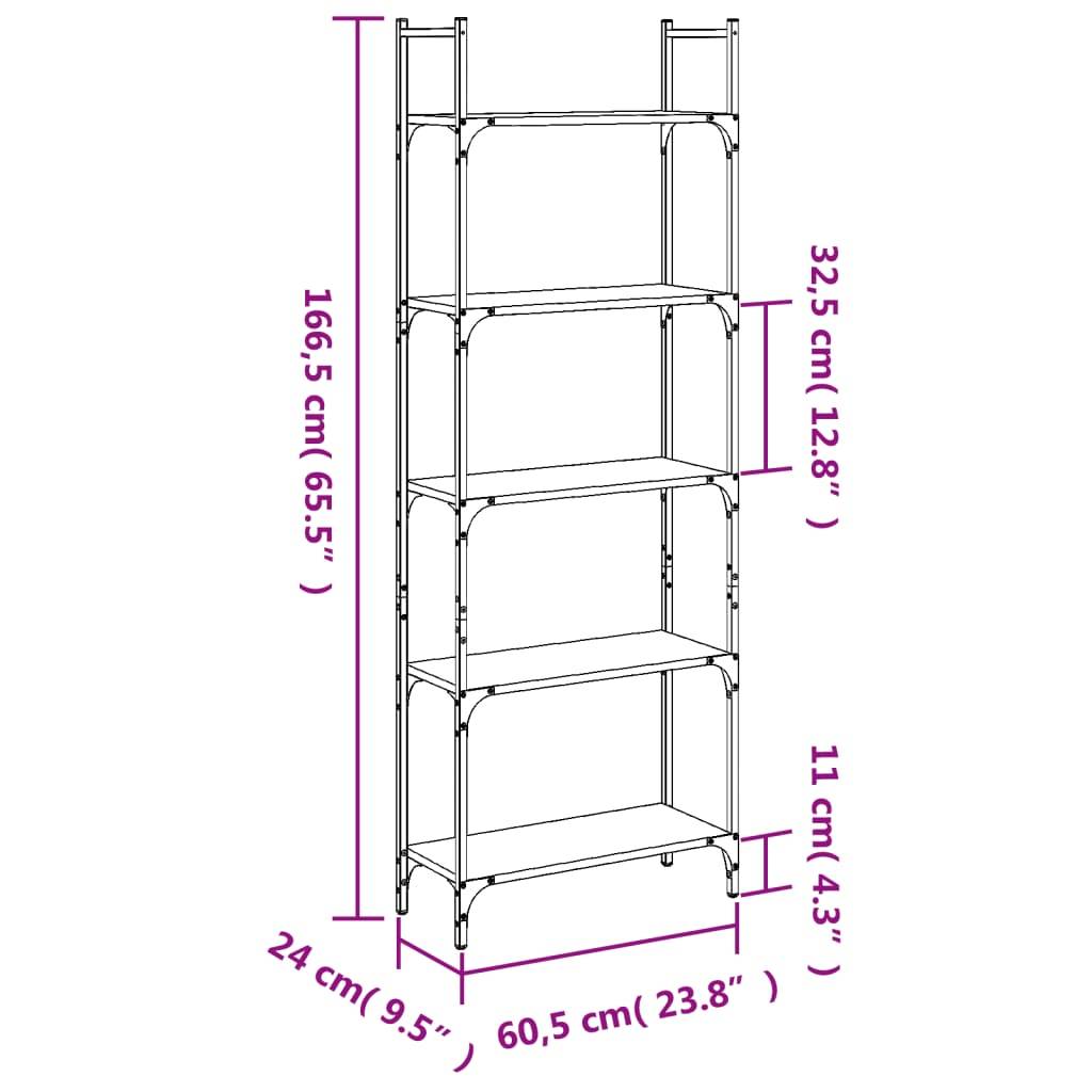 vidaXL Bücherregal 5 Böden Braun Eichen-Optik 60,5x24x166,5 cm