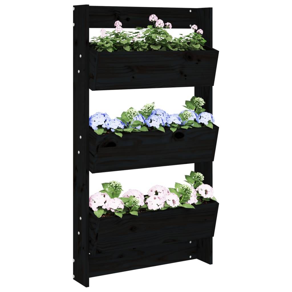 vidaXL Wand-Pflanzkübel 3 Fächer 60x18,5x110 cm Schwarz Kiefernholz