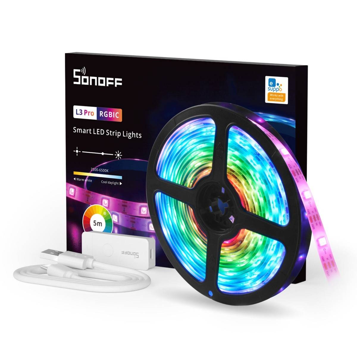 Smart WiFi RGBIC LED-Lichtleiste Sonoff L3 Pro 5m