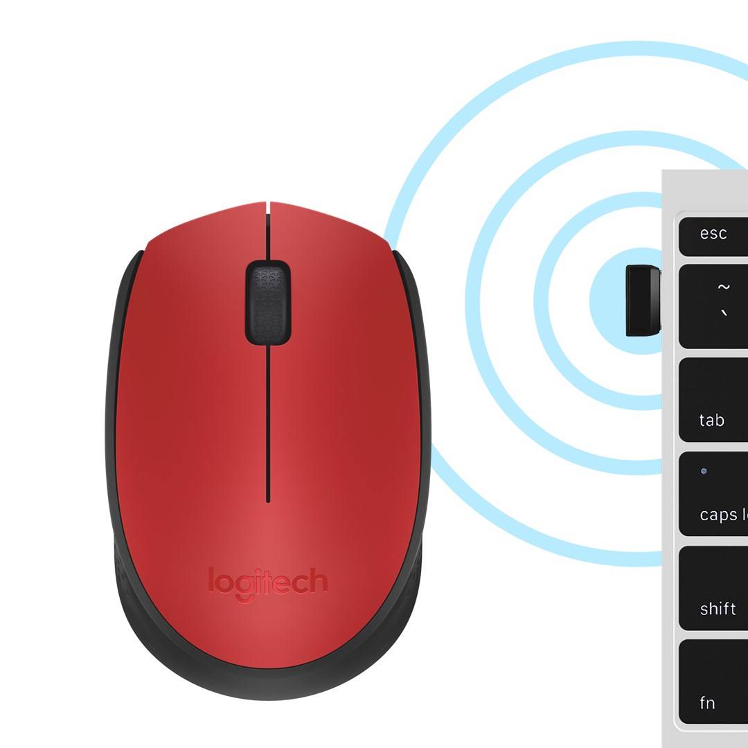 Logitech M171 Maus Kabellos, Funk Optisch Rot, Schwarz 3 Tasten 1000 dpi