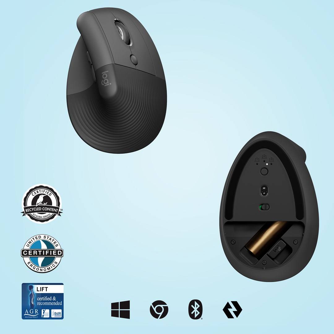 Logitech Lift Vertical Ergonomic Mouse Ergonomische Maus Bluetooth®, Funk Optisch Graphite 6 Tasten 4000 dpi Ergonomisch