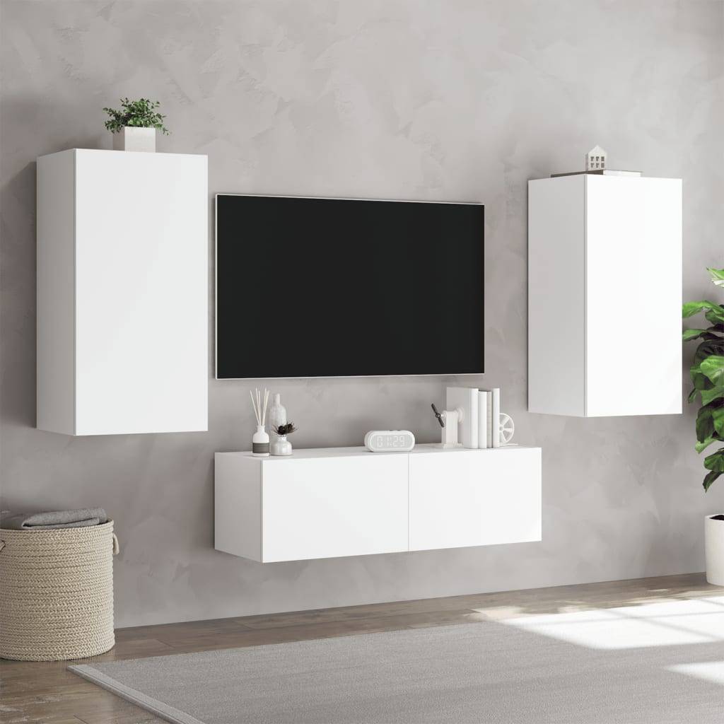vidaXL 3-tlg. TV-Wohnwand mit LED-Leuchten Weiß