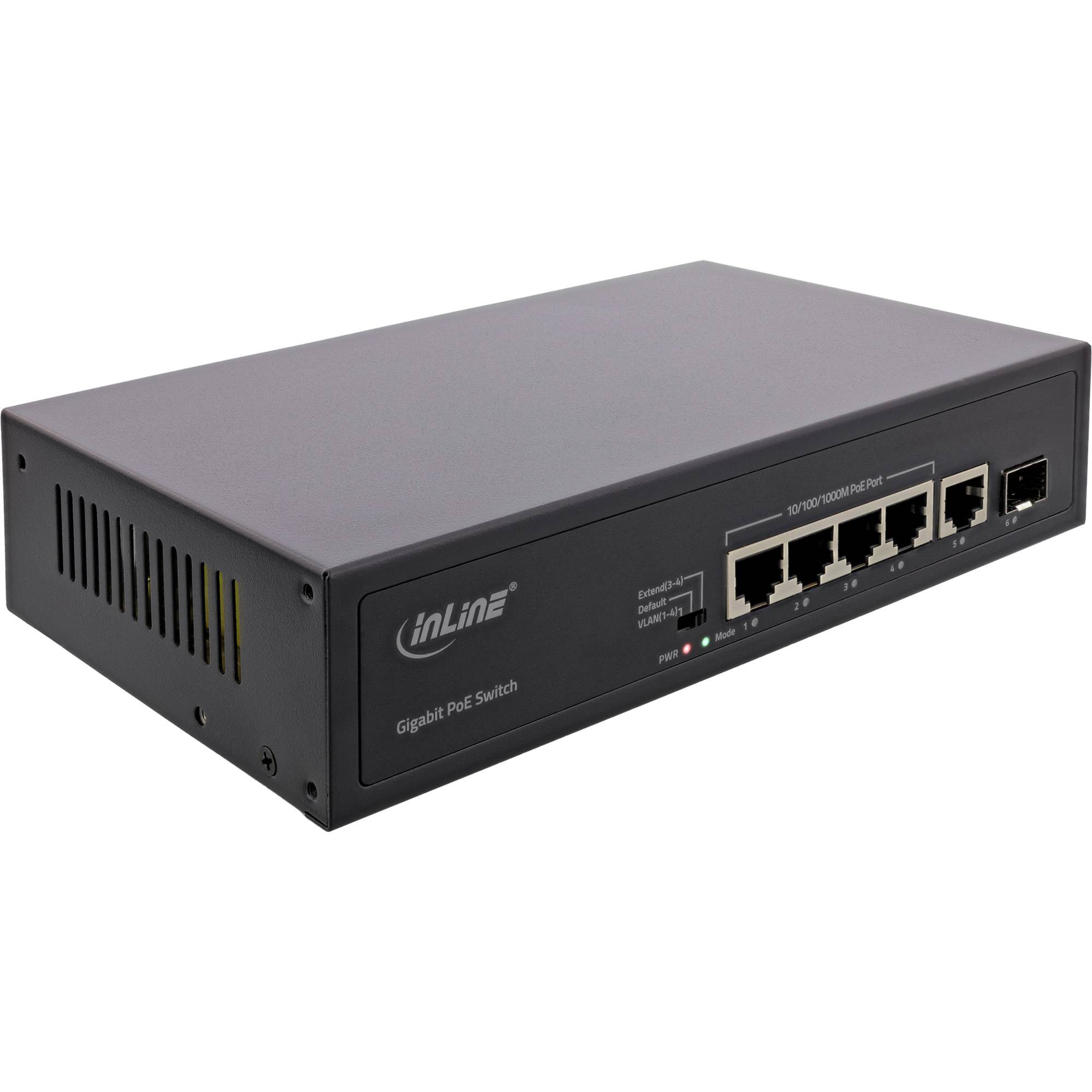 InLine® PoE+ Gigabit Netzwerk Switch 5 Port (4x PoE+), 1xSFP, 1Gb/s,