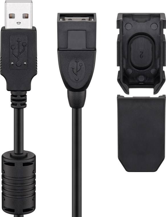 Goobay 93284 USB Verlängerung mit Sicherung Clip / USB 2.0 Typ A Verlängerungskabel / 480 Mbits USB Kabel / Schwarz / 2m