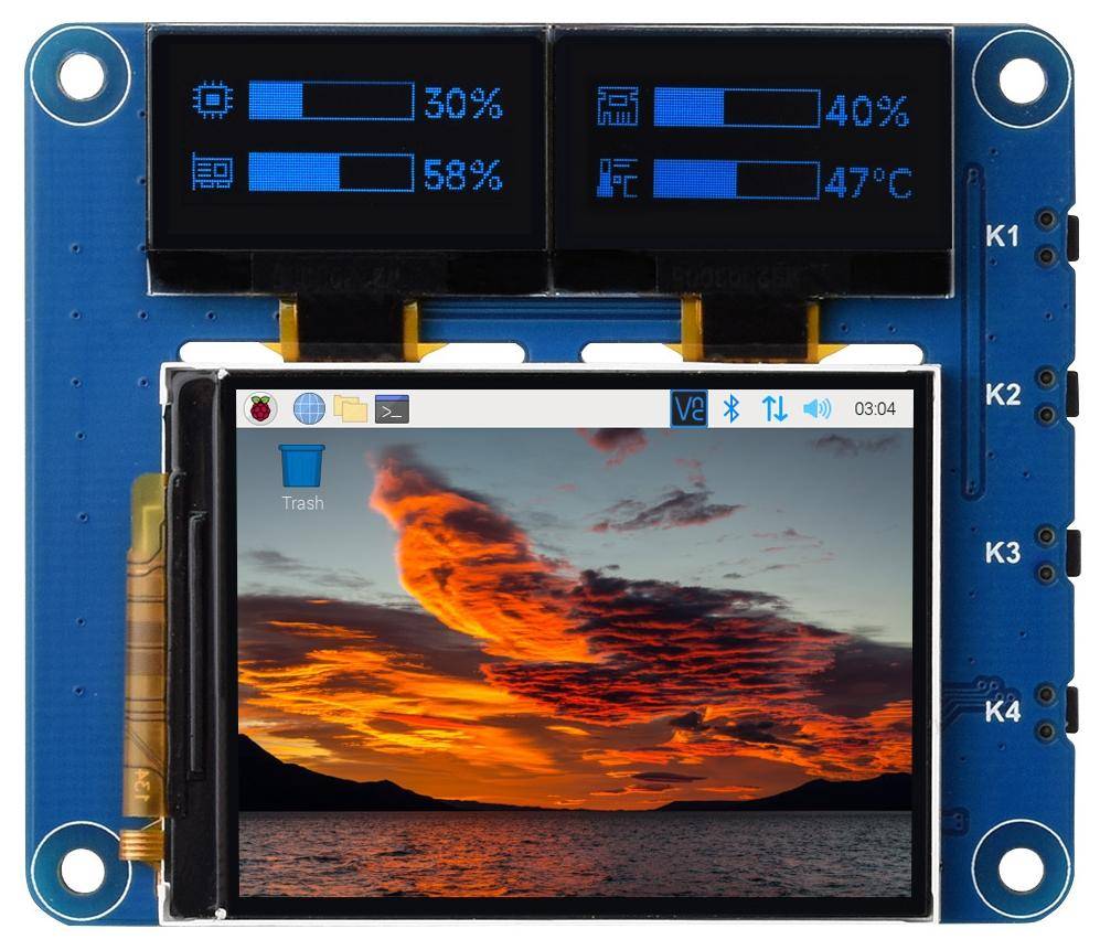Waveshare Raspberry Pi HAT: 40PIN GPIO, 2 Zoll IPS LCD, Dual 0,96 Zoll OLED Displays