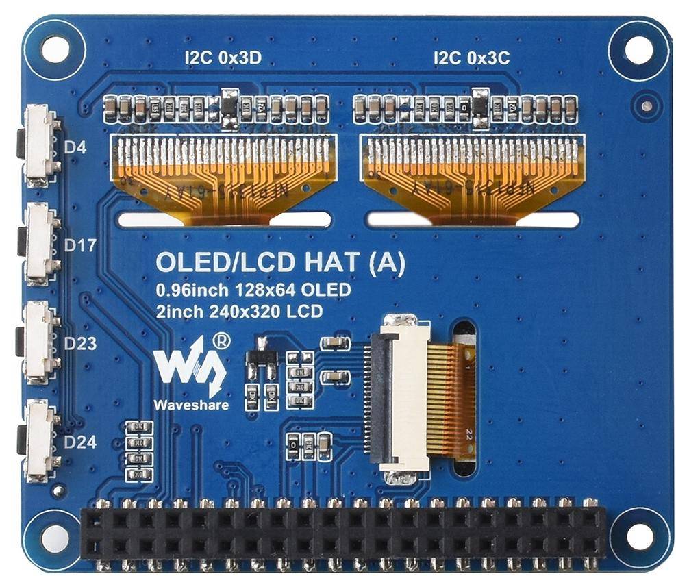 Waveshare Raspberry Pi HAT: 40PIN GPIO, 2 Zoll IPS LCD, Dual 0,96 Zoll OLED Displays