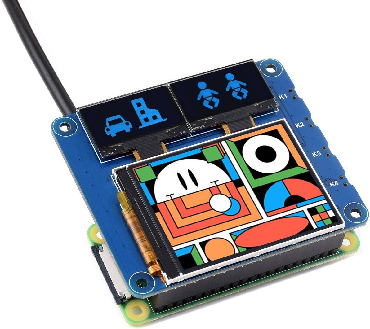 Waveshare Raspberry Pi HAT: 40PIN GPIO, 2 Zoll IPS LCD, Dual 0,96 Zoll OLED Displays