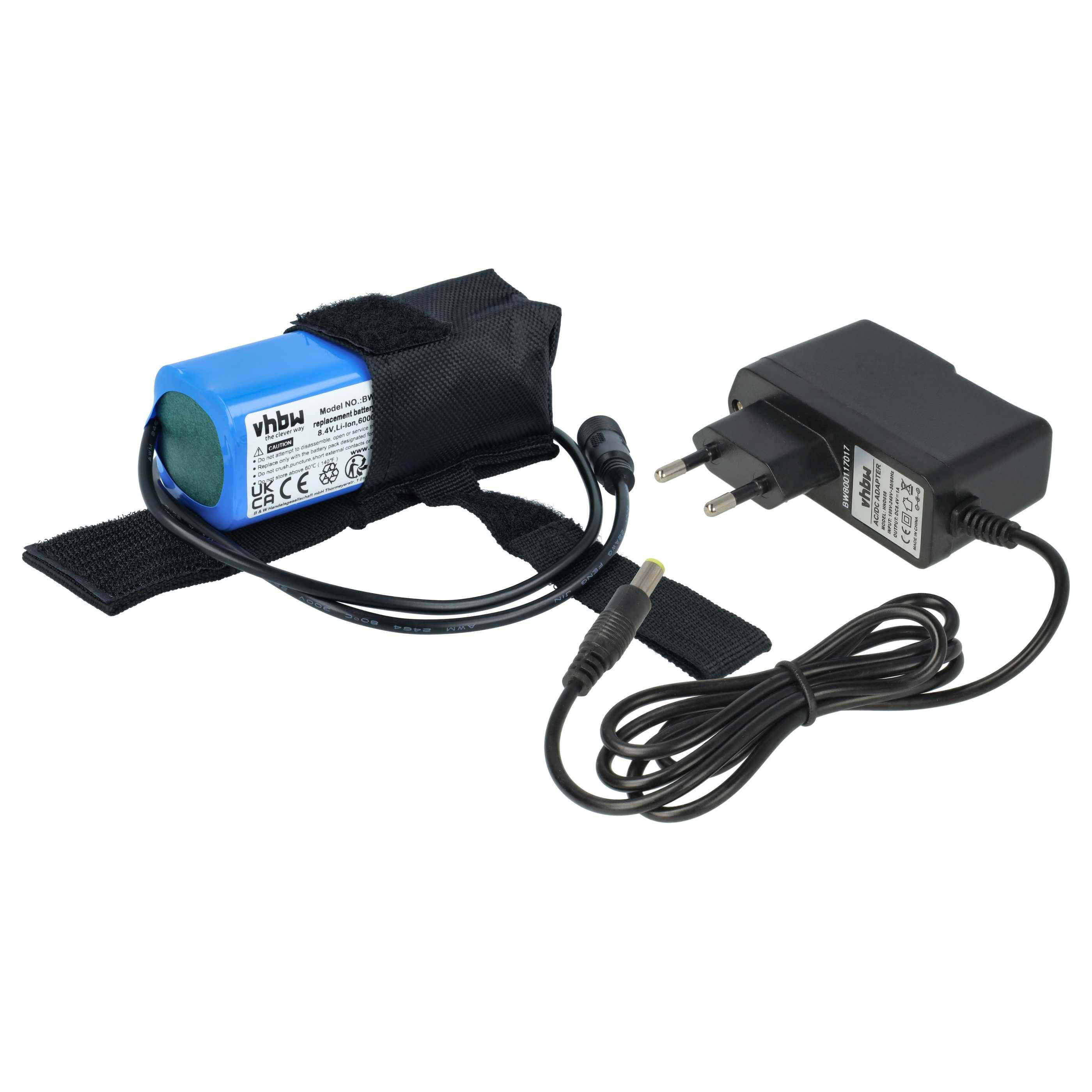 vhbw Akkupack für Fahrradlampen (6000 mAh, 8,4 V, Li-Ion), Inkl. Ladegerät