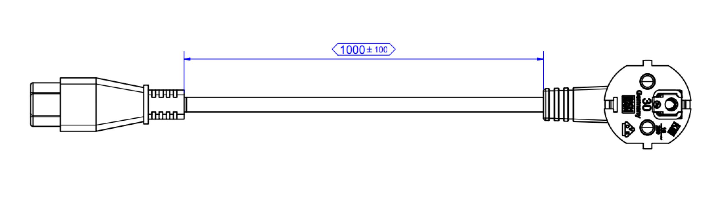 BACHMANN H05VV-F 3G0,75mm² sw L:1,0m IEC C5/CEE7/7