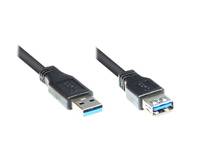 Verlängerungskabel USB 3.0 Stecker A an Buchse A, schwarz, 5m, Good Connections®