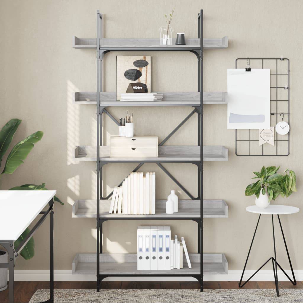 vidaXL Bücherregal 5 Böden Grau Sonoma 100x33x180,5 cm Holzwerkstoff