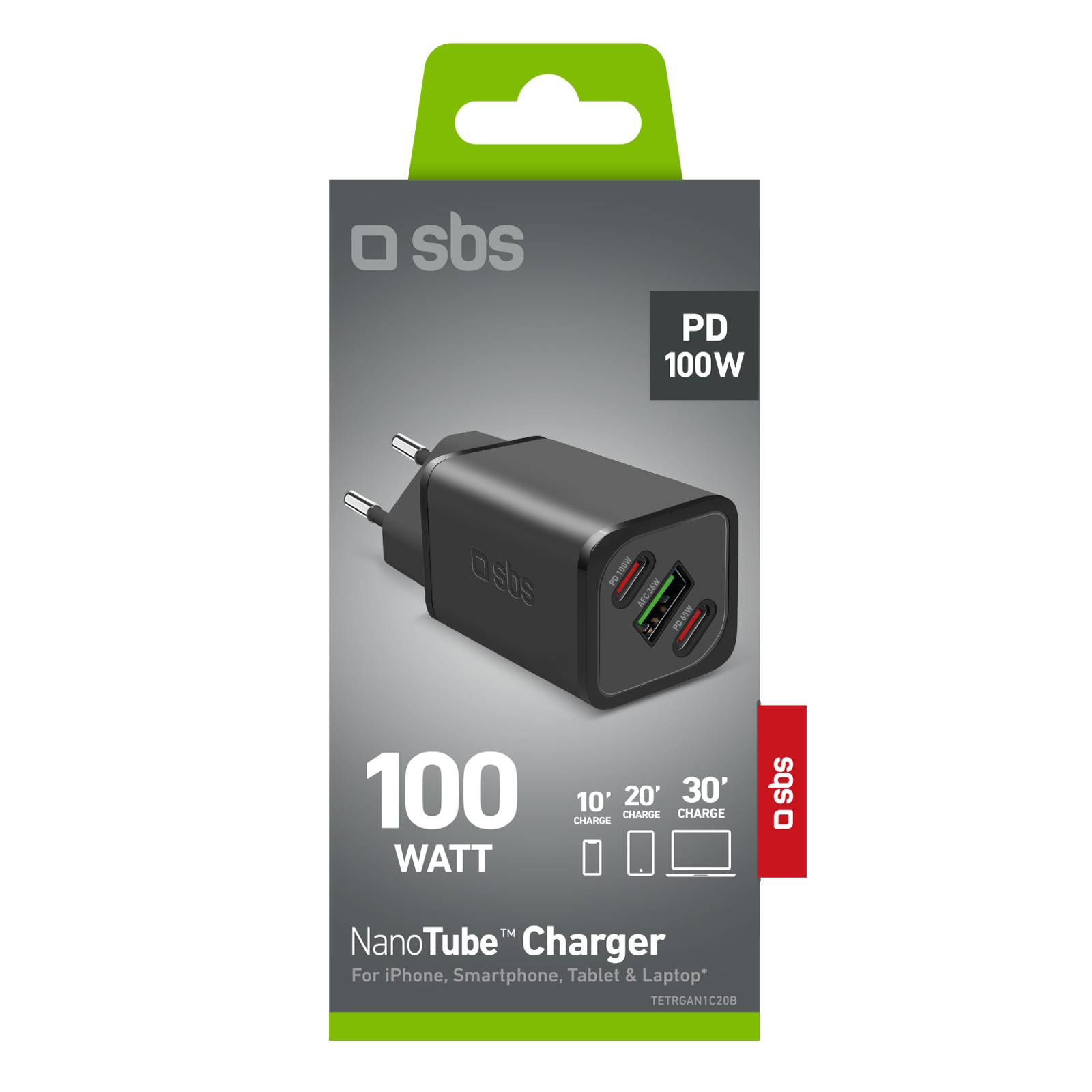 SBS TETRGANUSB2CPD100W - Drinnen - AC - 12 V - SchwarzGaN-Ladegerät 100 Watt mit