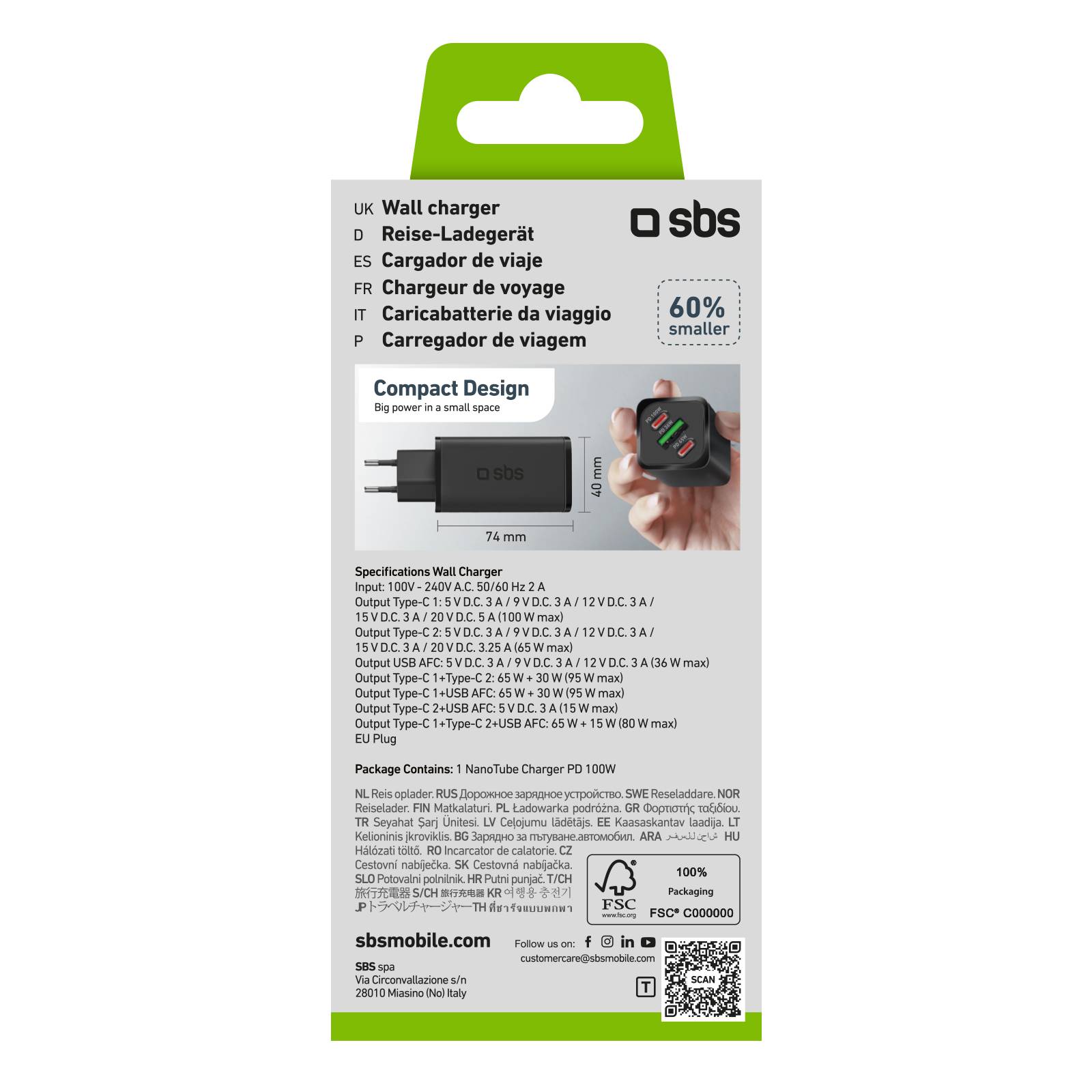 SBS TETRGANUSB2CPD100W - Drinnen - AC - 12 V - SchwarzGaN-Ladegerät 100 Watt mit