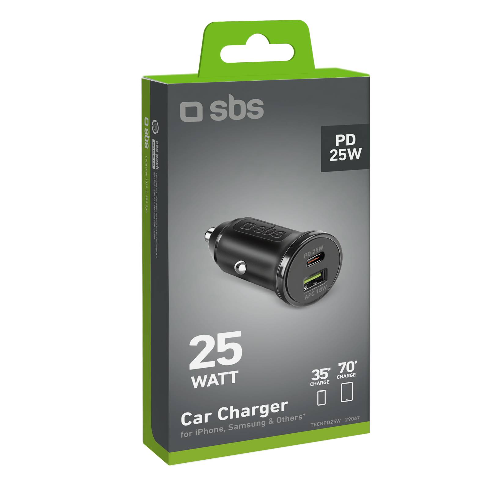 SBS TECRPD25W 25W USB-A USB-C Autoladegerät Power Delivery – Schwarz