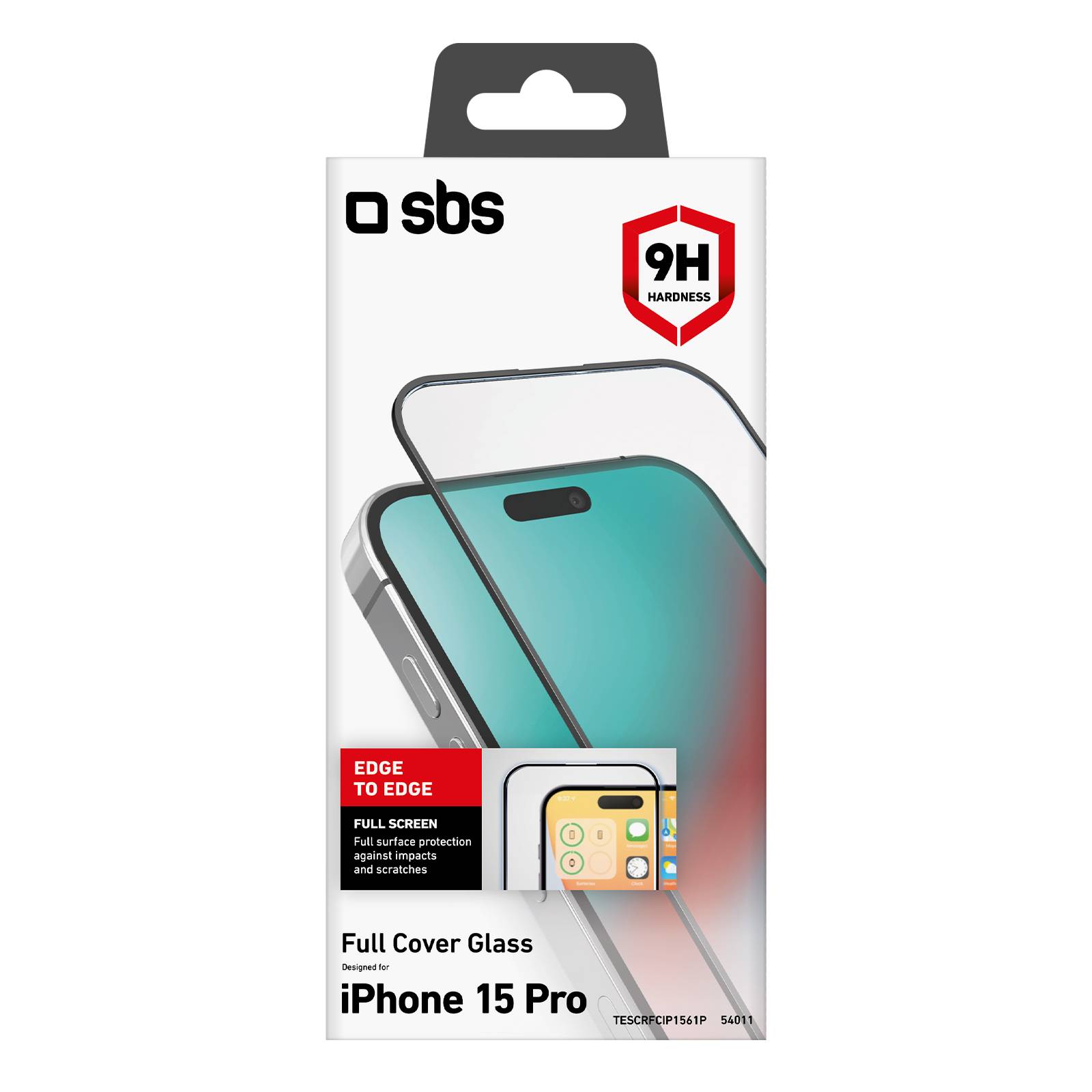 SBS iPhone 15 Pro Full Cover Schutzglas Transparent