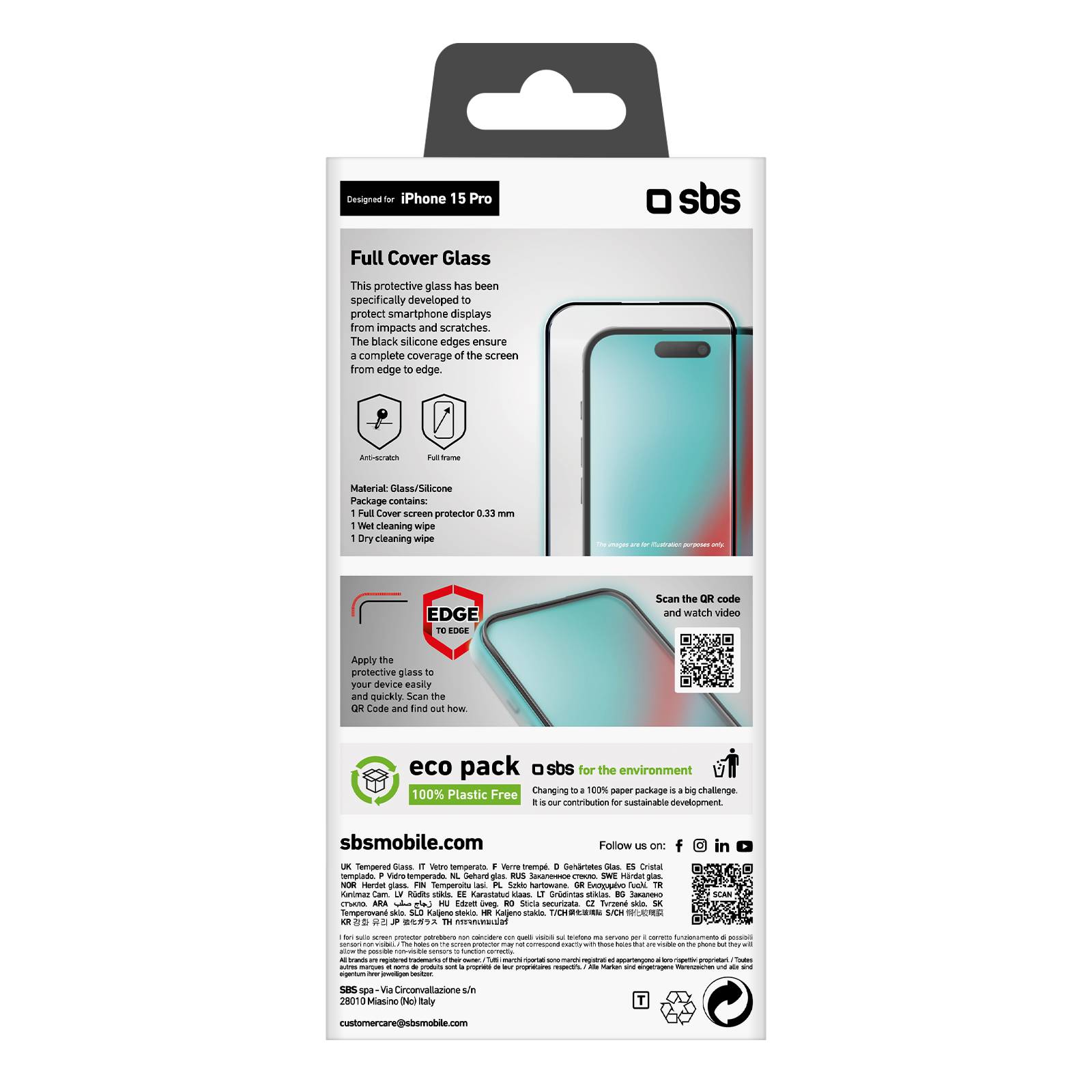 SBS iPhone 15 Pro Full Cover Schutzglas Transparent