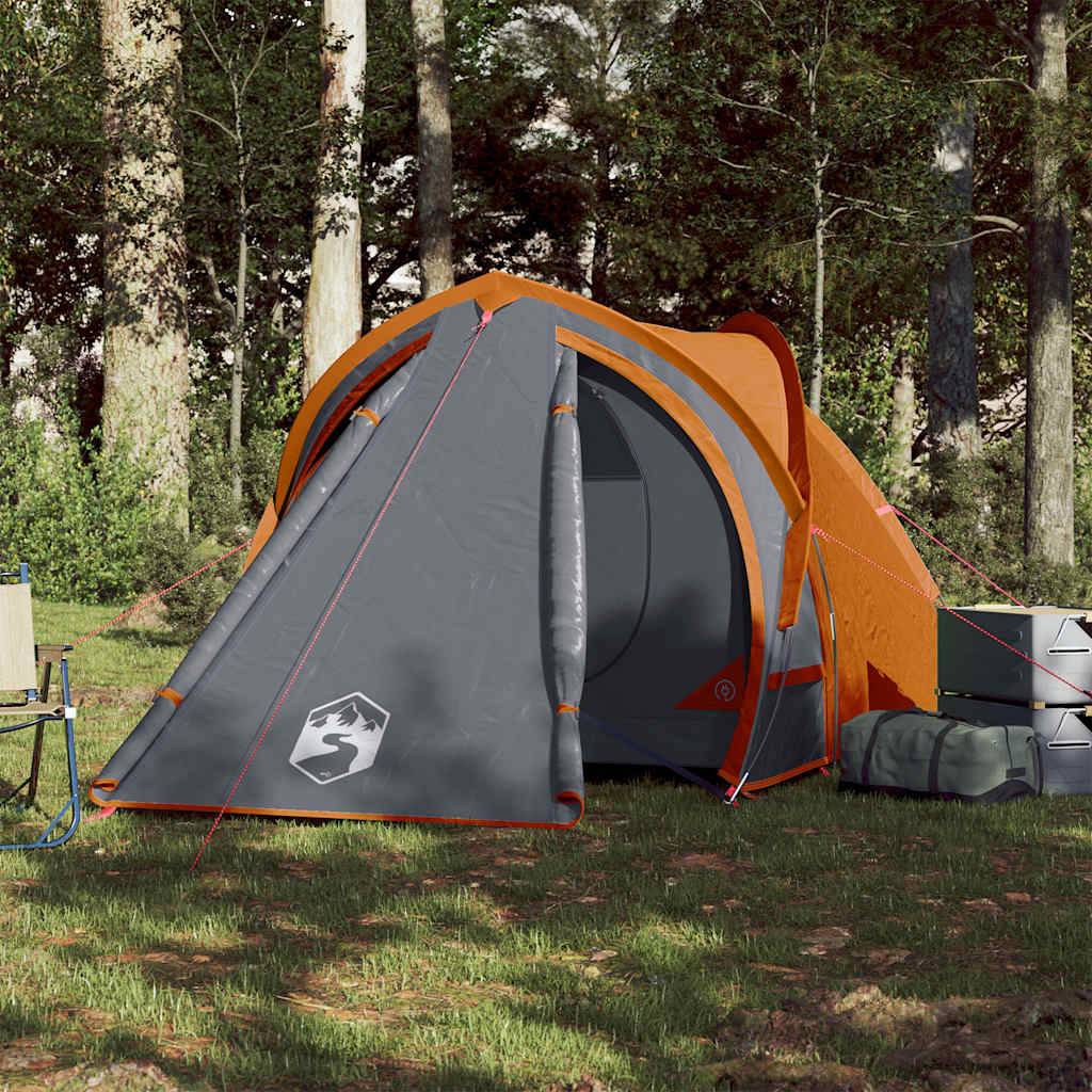 vidaXL Kuppel-Campingzelt 2 Personen Grau und Orange Wasserdicht