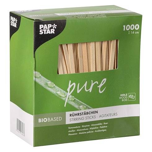 PAPSTAR Rührstäbchen pure 16696 140x5mm / Holz 1.000 St./Pack.