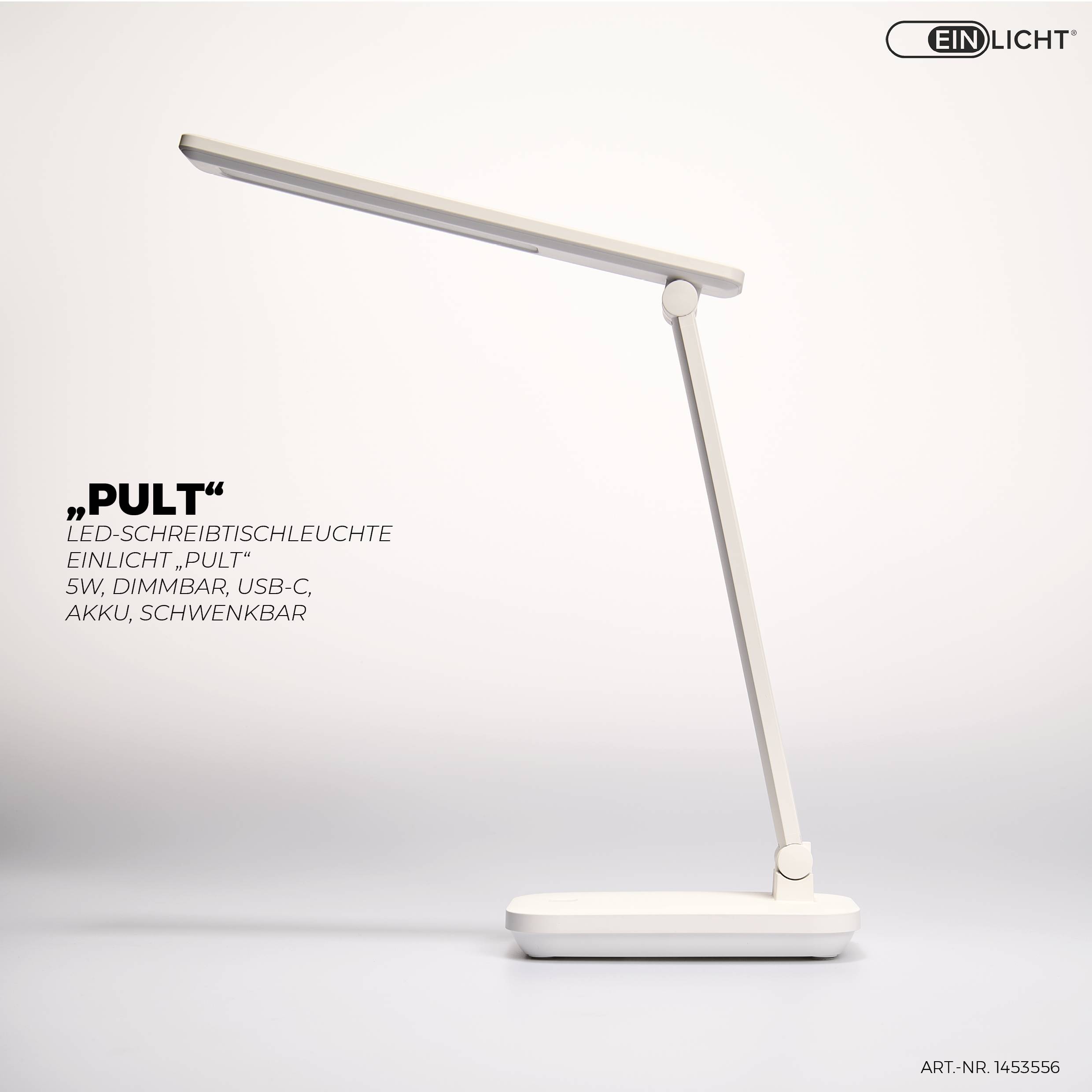 LED-Schreibtischleuchte EINLICHT "Pult" 5W, dimmbar, USB-C, Akku, schwenkbar