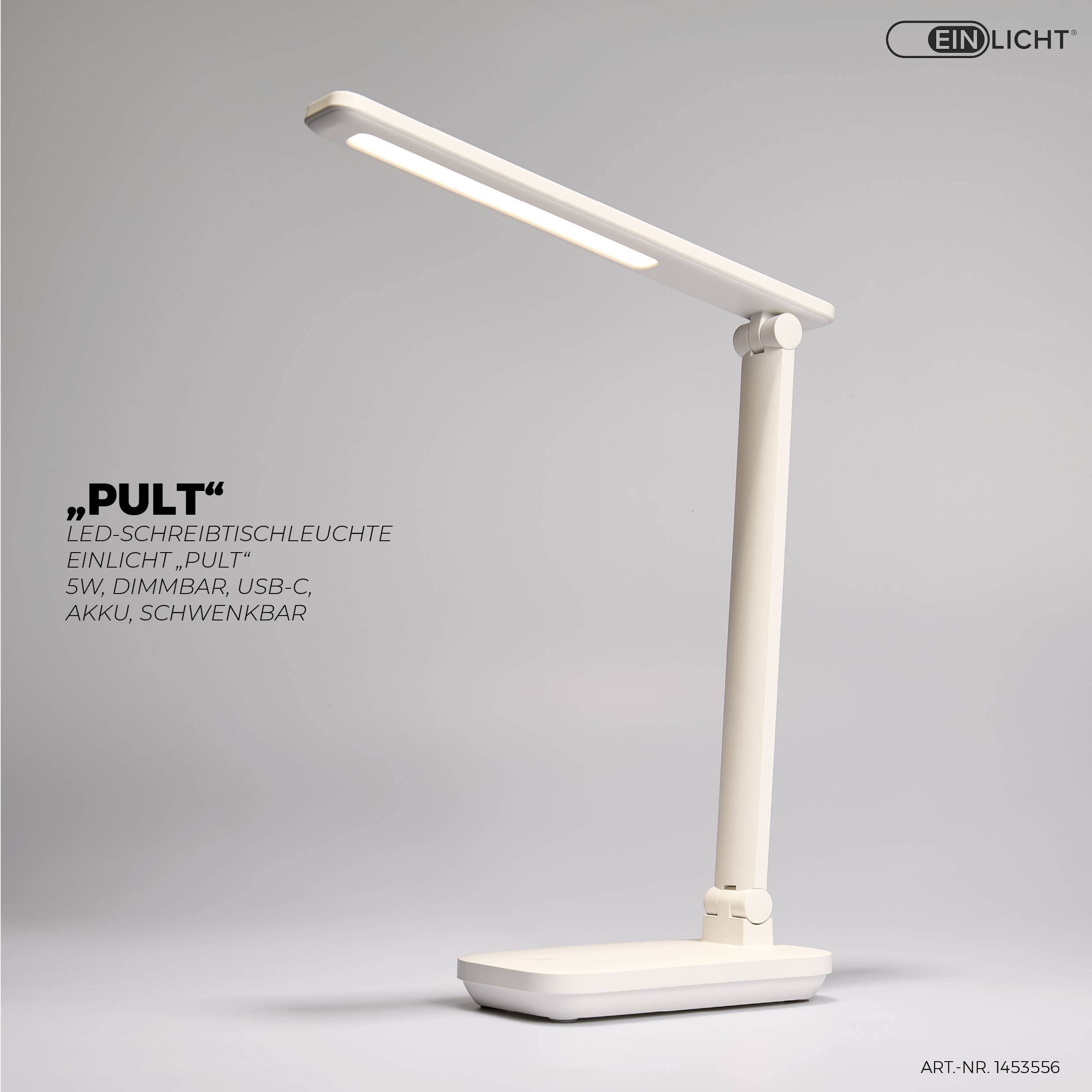 LED-Schreibtischleuchte EINLICHT "Pult" 5W, dimmbar, USB-C, Akku, schwenkbar
