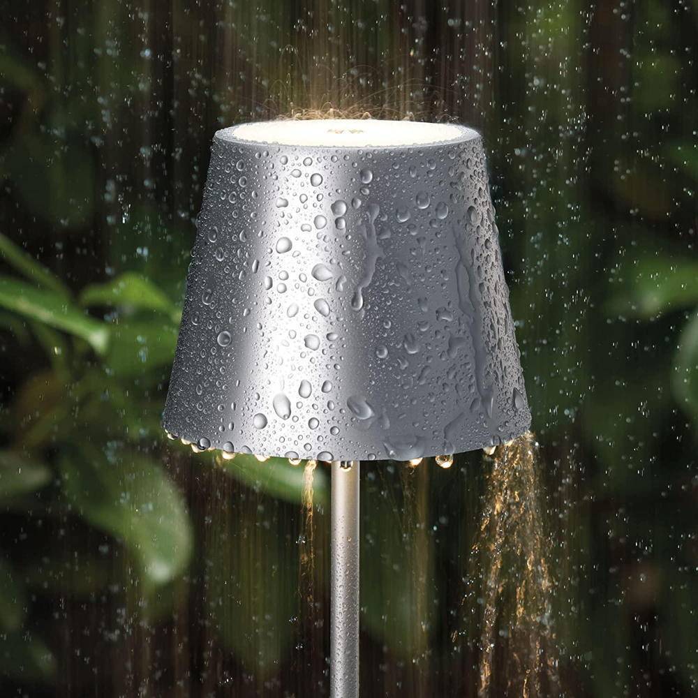 LED Akku-Tischleuchte Nuindie Mini aus Aluminiumdruckguss in Silber IP54