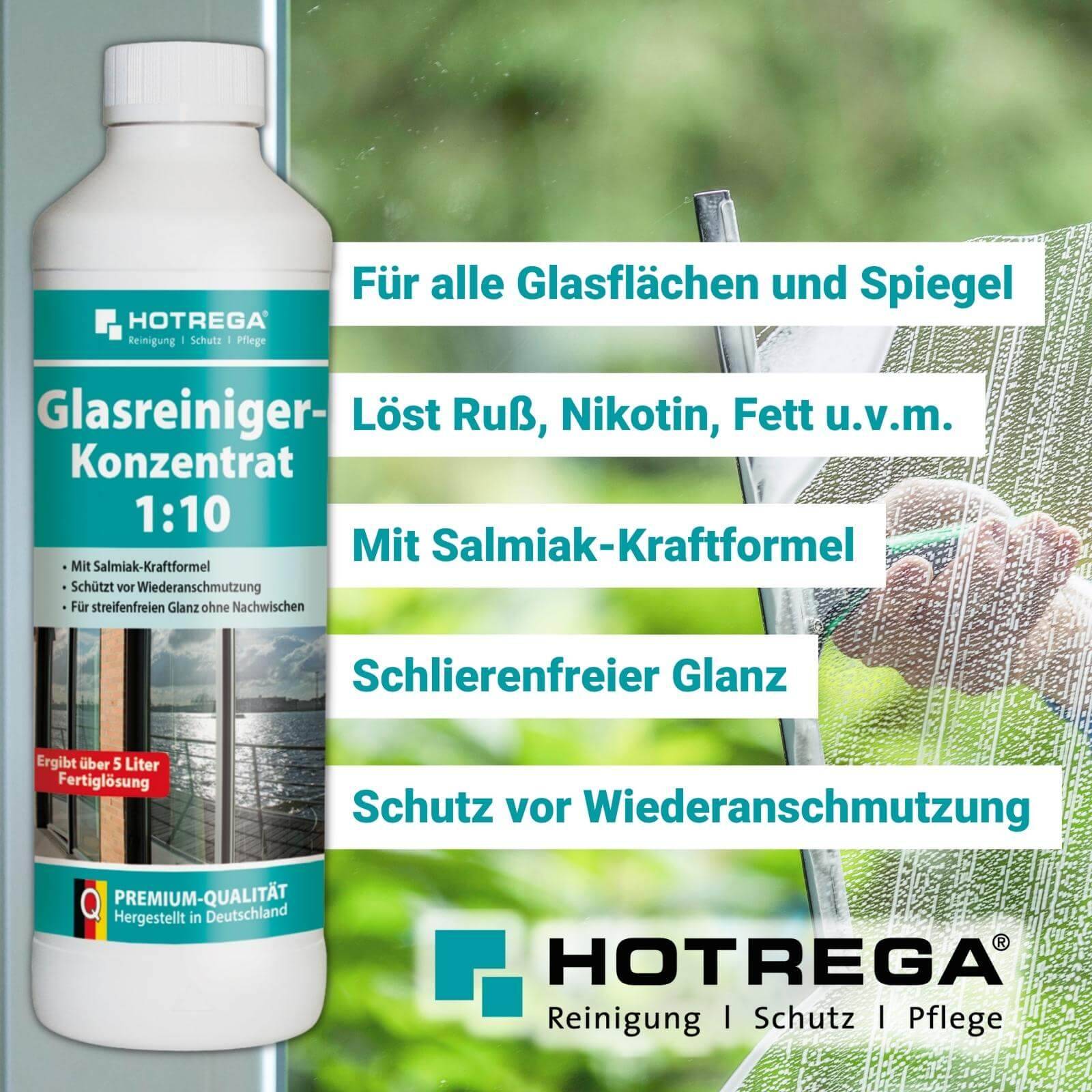 HOTREGA Glasreiniger Konzentrat 500ml inkl. Sprühflasche 360 Grad 500ml