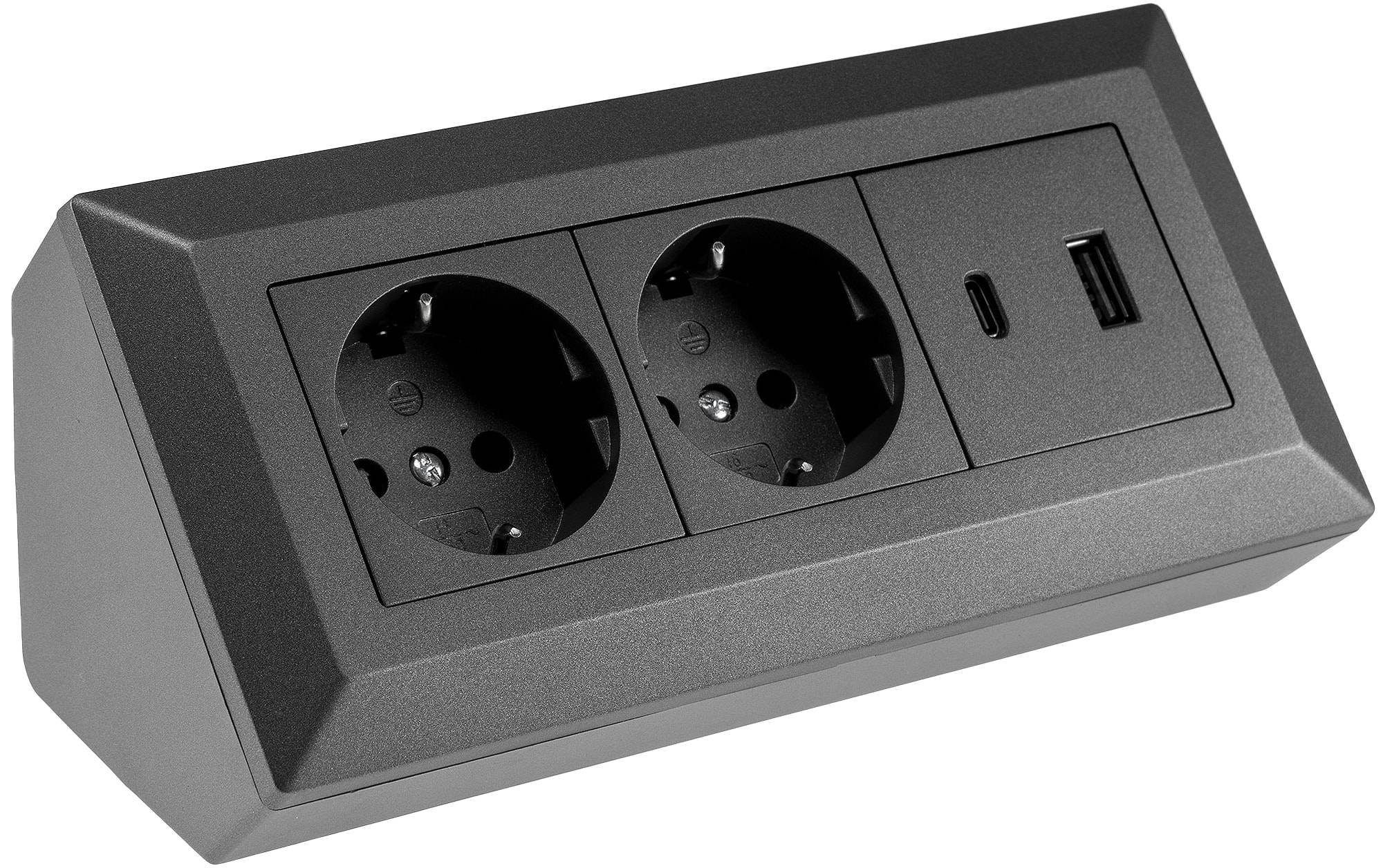 ChiliTec - 2-fach Aufbau-Steckdosenblock USB-A&C, anthrazit