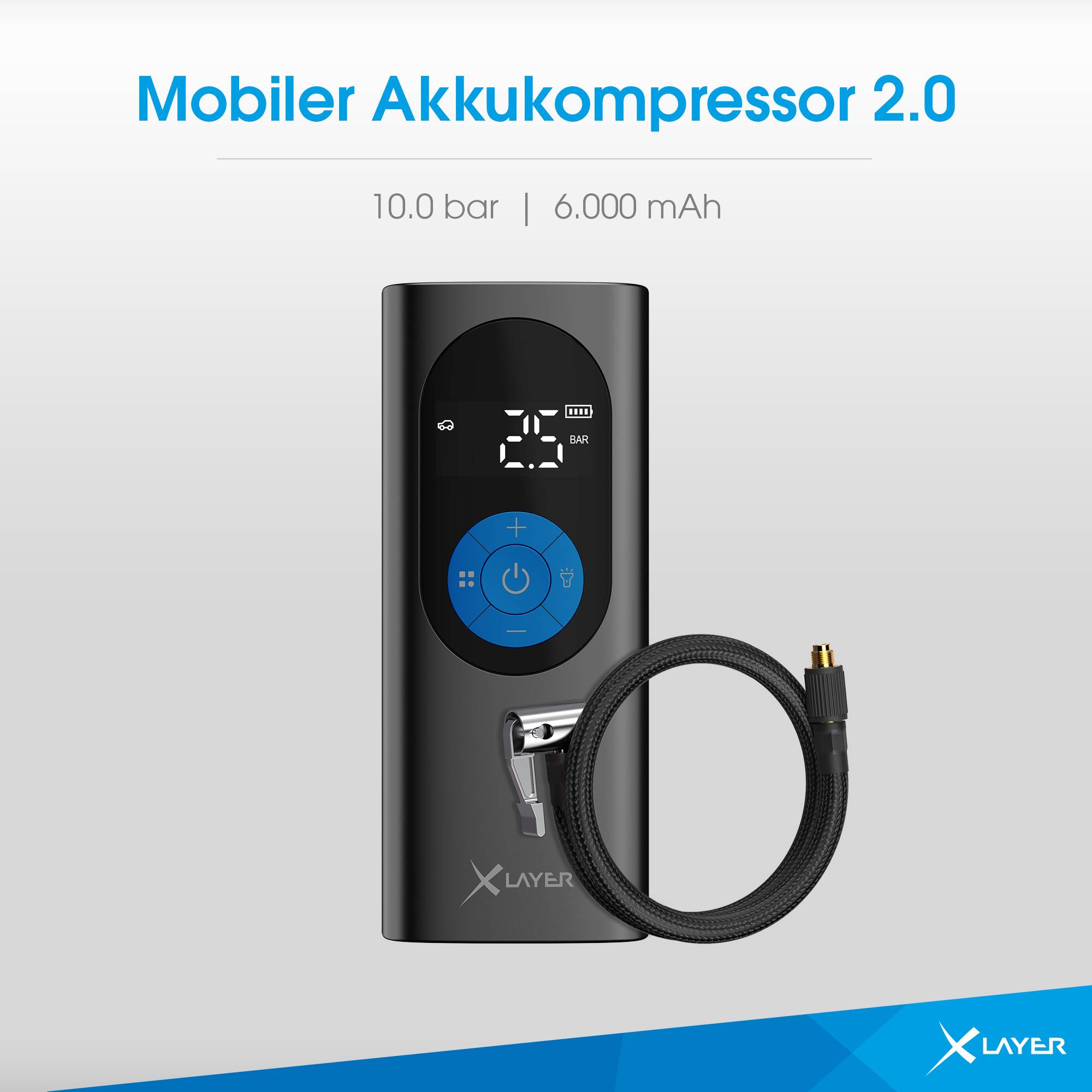 XLayer Mobiler Akkukompressor 2.0 10.0 bar 6.000 mAh Black/Blue