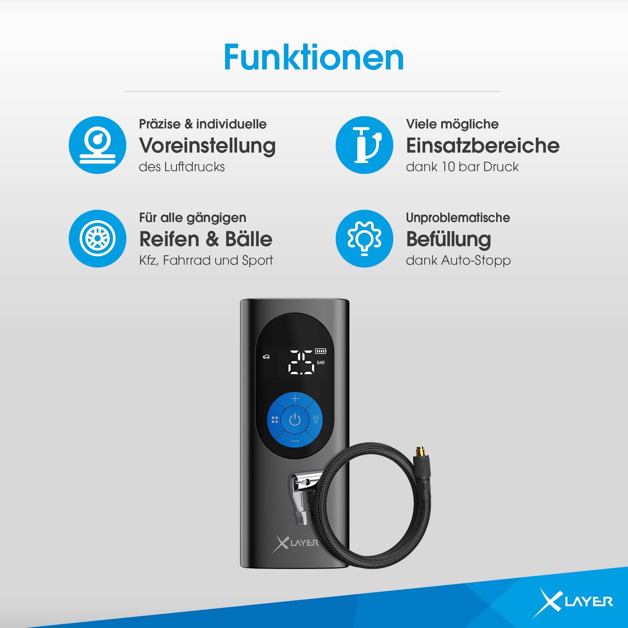 XLayer Mobiler Akkukompressor 2.0 10.0 bar 6.000 mAh Black/Blue
