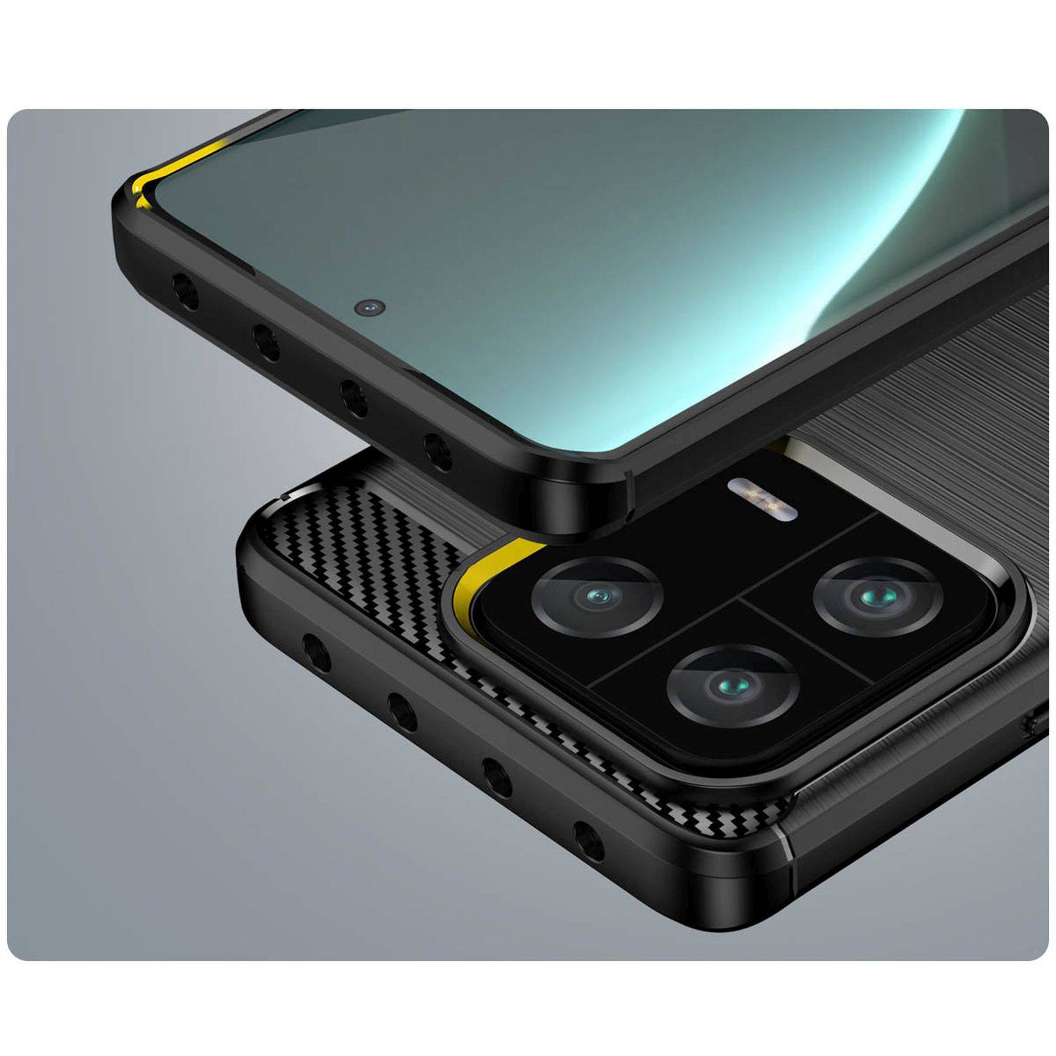 Carbon Case Hülle kompatibel mit XIAOMI 13T PRO flexible Silikon Carbon Hülle schwarz