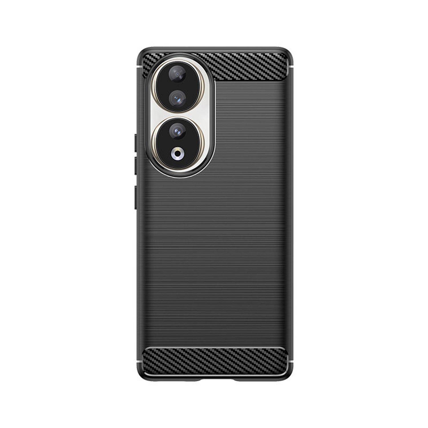 Carbon Case kompatibel mit HONOR 90 LITE flexible Silikon-Carbon-Hülle schwarz