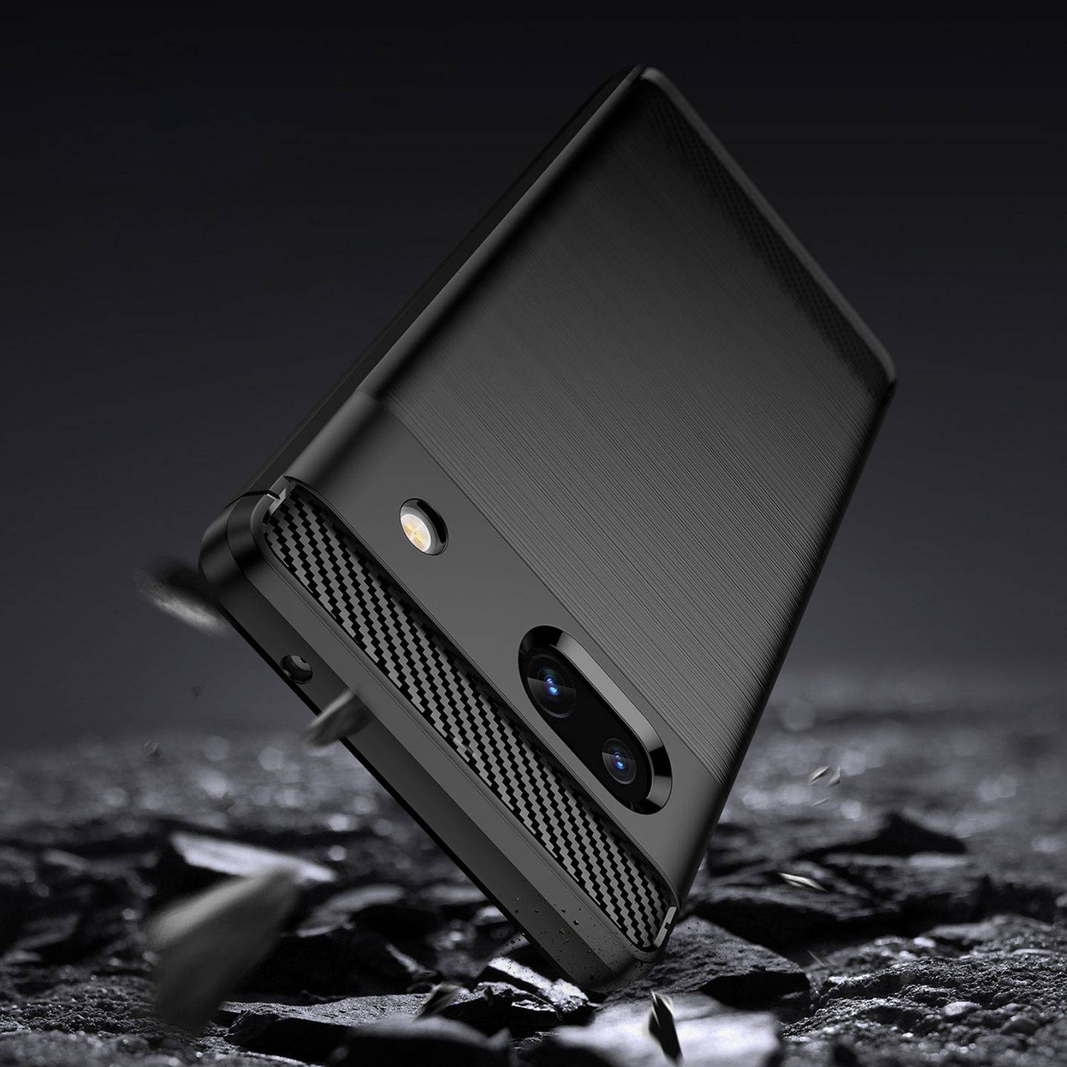 Carbon Case kompatibel mit Motorola Moto G84 5G flexible Silikon-Carbon-Hülle schwarz
