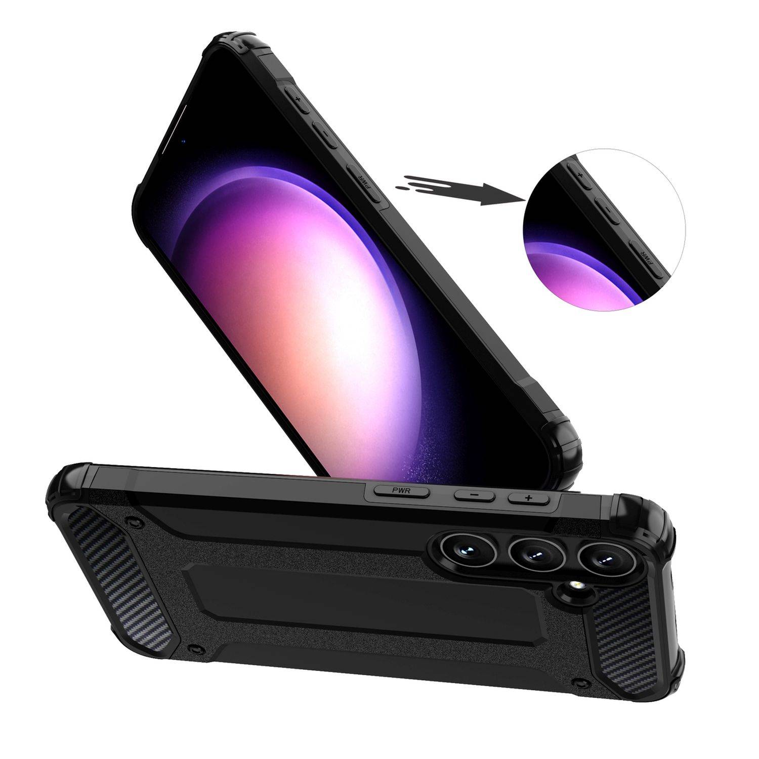 Panzerschale PanzerCase Outdoor Hülle "HYBRID" Bumper Stoßfest kompatibel mit Samsung Galaxy S24 Schwarz