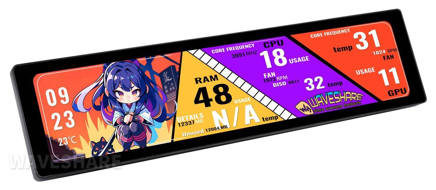 Waveshare 11.9" IPS Display: HDMI, Glaspanel, 320×1480, Fünf-Punkt-Touch, Lautsprecher