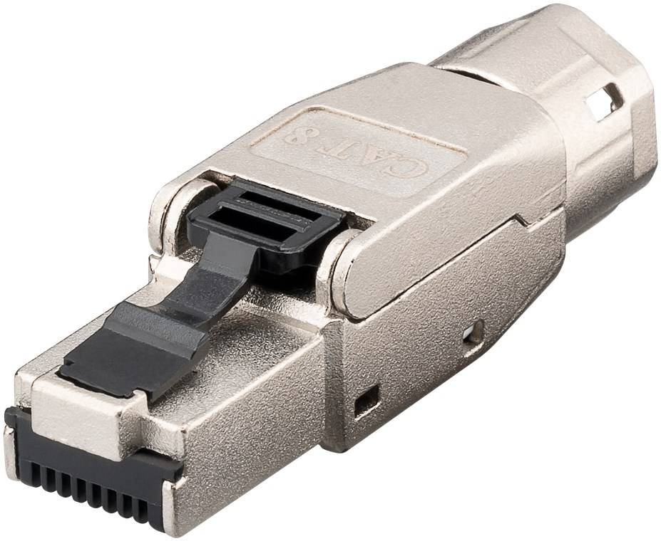 Goobay CAT 8.1 feldkonfektionierbarer RJ45-Stecker, STP geschirmt für 5,0-8,5 mm Kabeldurchmesser, mit Schraubkappe, we
