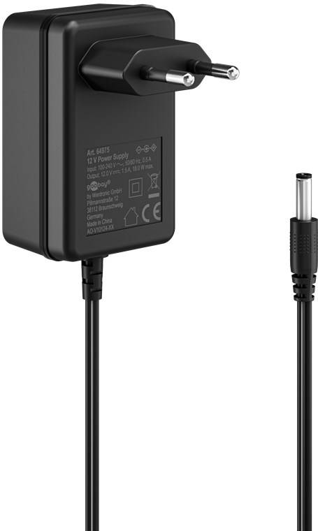 Goobay 64976 12V Netzteil DC Stecker 5,5 x 2,5mm Ladegerät 1,5A / 18W Festspannung Steckernetzteil Netzadapter / Schwarz