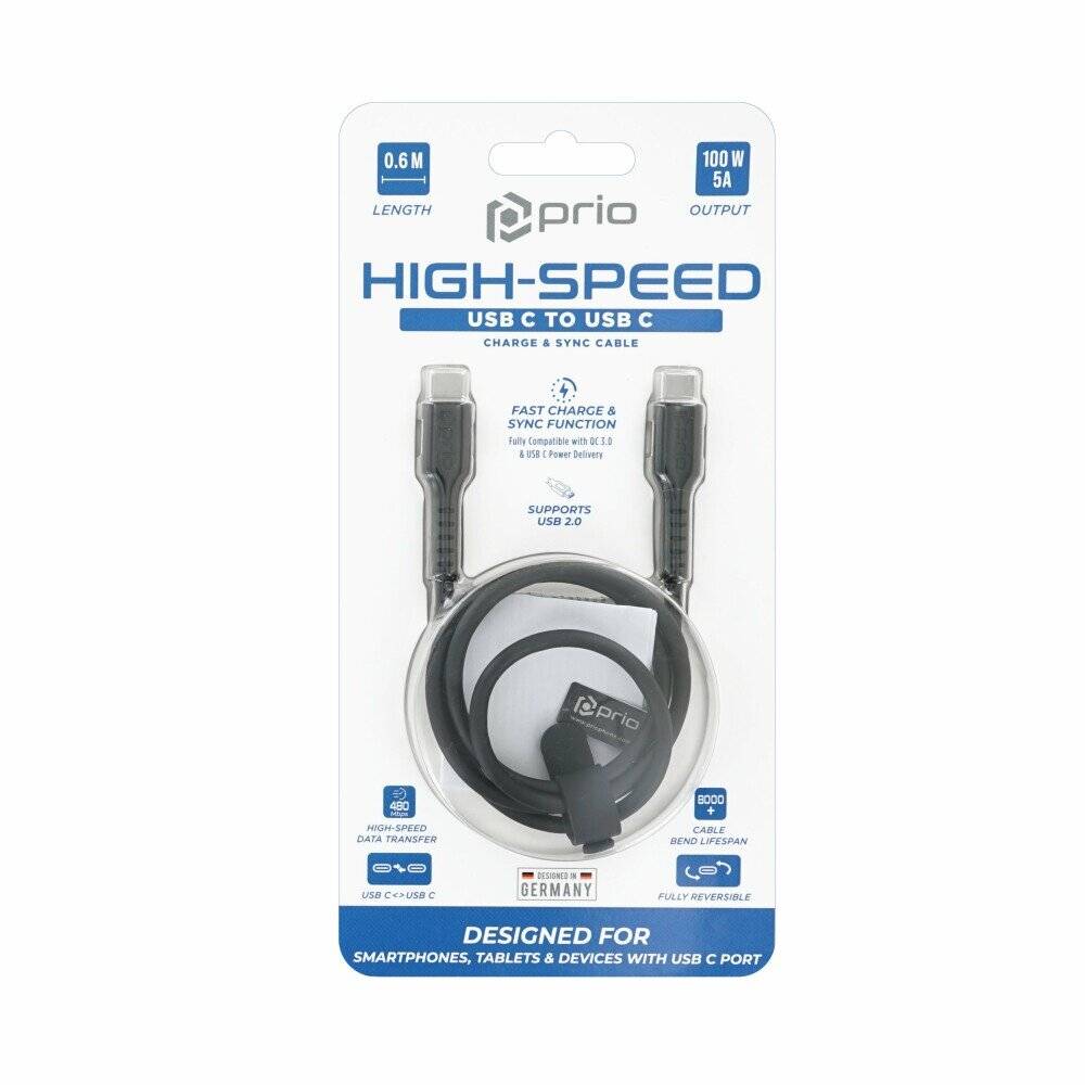 prio High-Speed Charge & Sync USB C auf USB C Kabel 5A 0,6m schwarz