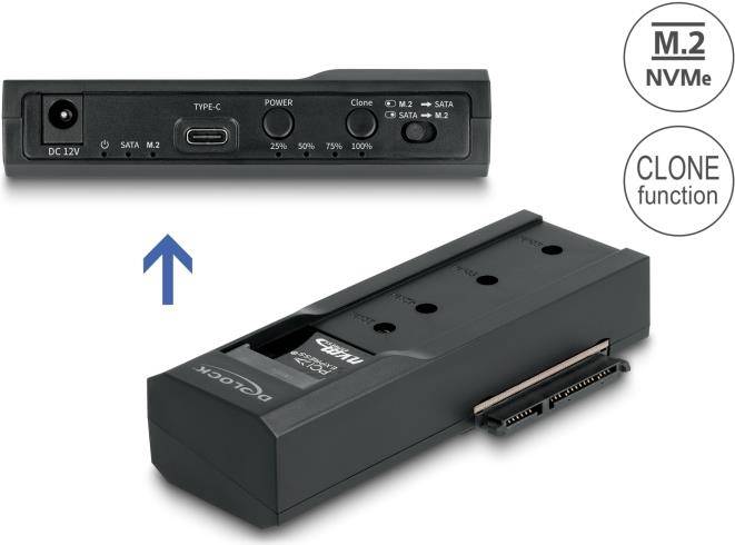 Delock USB Type-C Konverter für 1 x M.2 NVMe SSD + 1 x SATA SSD / HDD mit Klon Funktion - SSD - M.2 - S