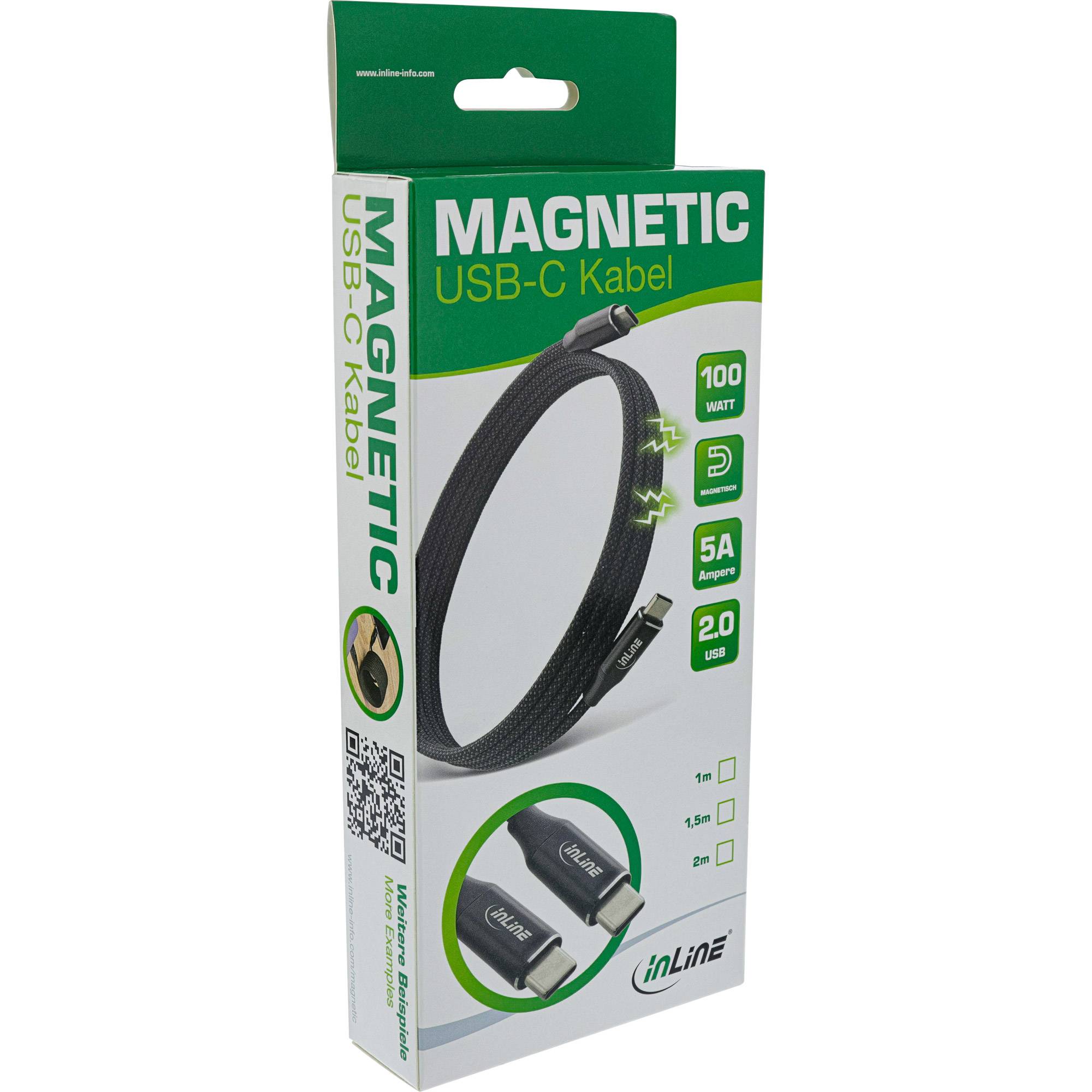 INLINE - Magnetic USB-C Kabel - USB-C Stecker/Stecker - 100W - schwarz - 2m