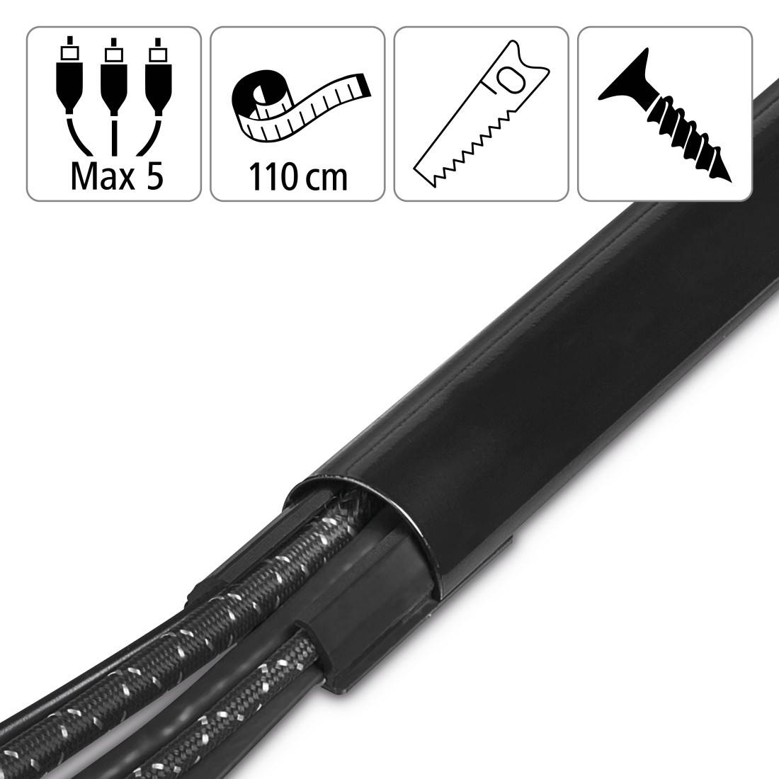 hama 00220990 Alu-Kabelkanal, halbrund, 110 x 3,3 x 1,8 cm, Schwarz