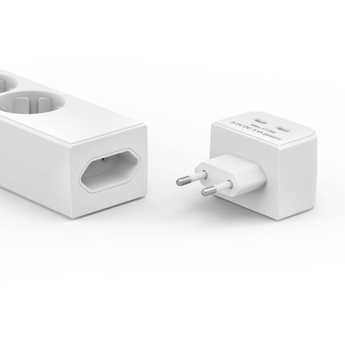 hama 00223191 Steckdosenleiste, 5-fach, m. USB-C-Adapter 2-fach 17W, Schalter, 1,4m, Weiß