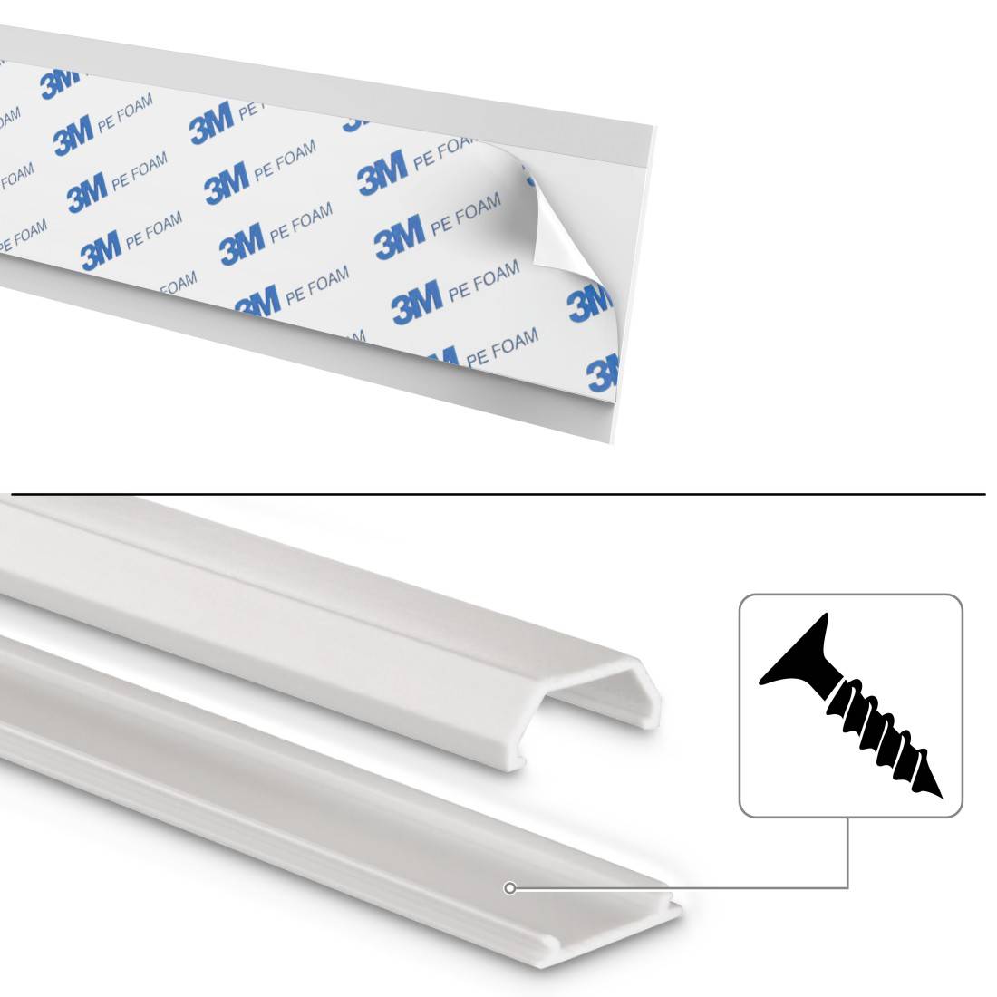 hama 00220981 Kabelkanal, 3 Stück, selbstklebend, eckig, 100 x 2,1 x 1 cm, PVC, Weiß