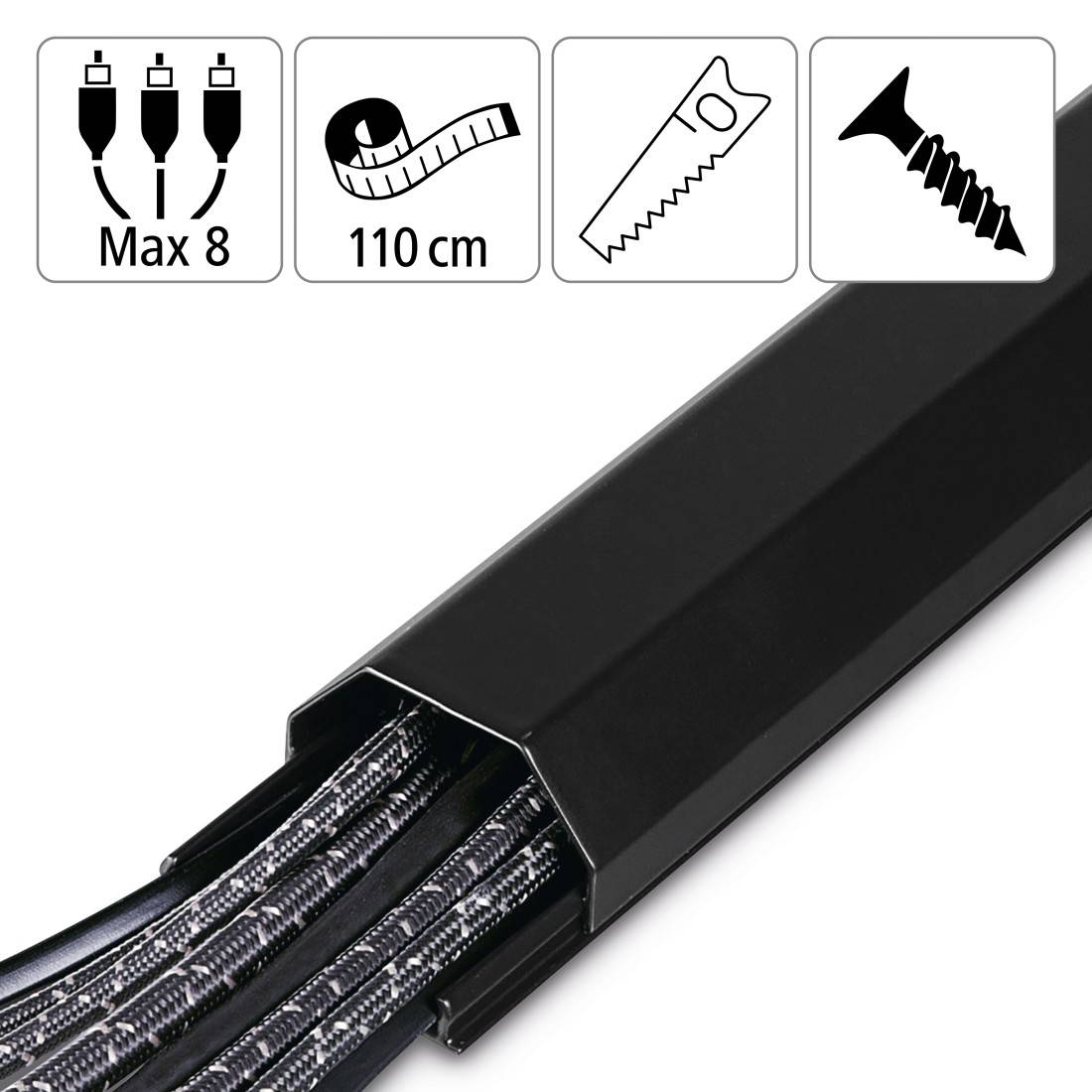 hama 00220987 Alu-Kabelkanal, eckig, 110 x 5 x 2,6 cm, Schwarz