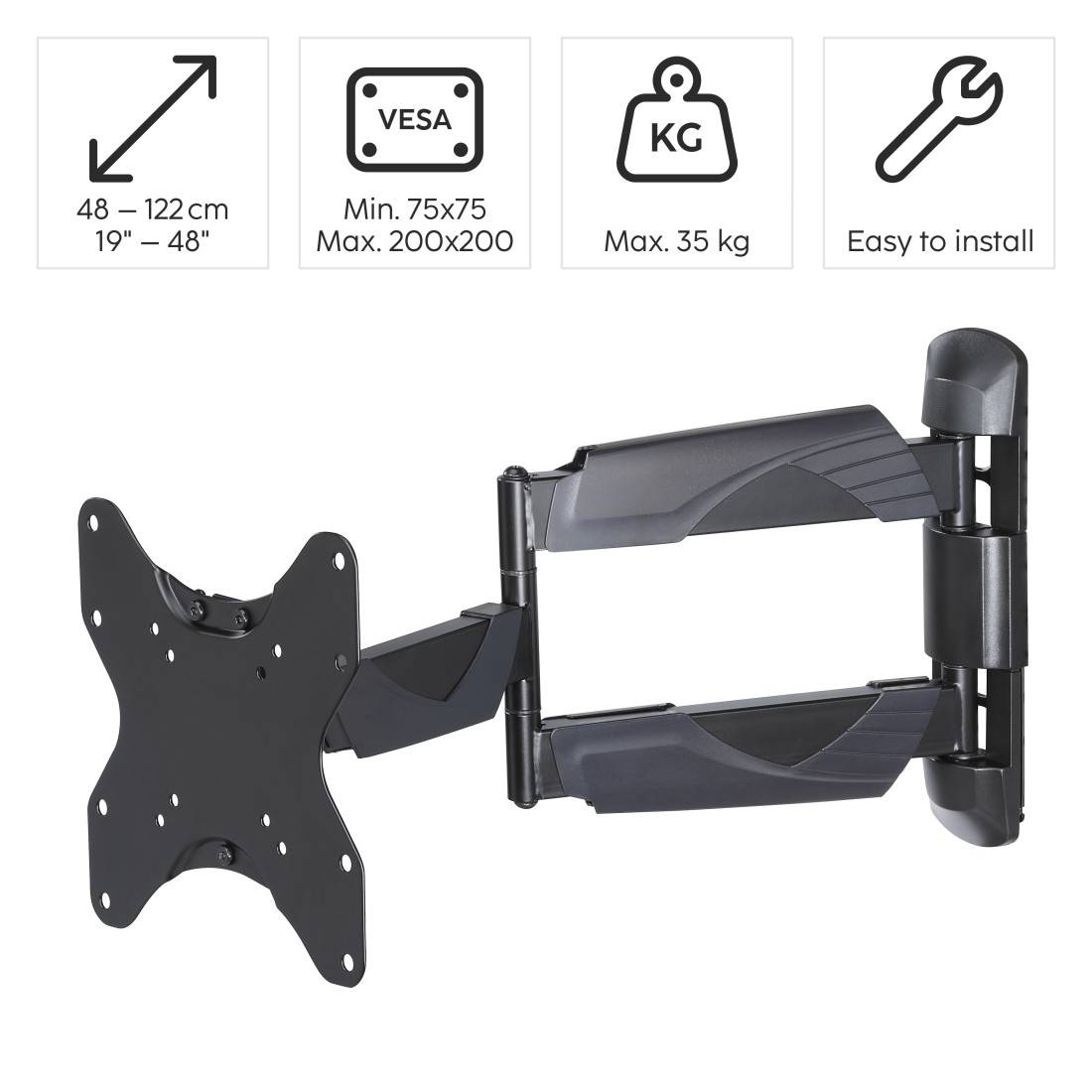 hama 00220827 TV-Wandhalterung, schwenkbar, neigbar, ausziehbar, 122 cm (48") bis 35 kg