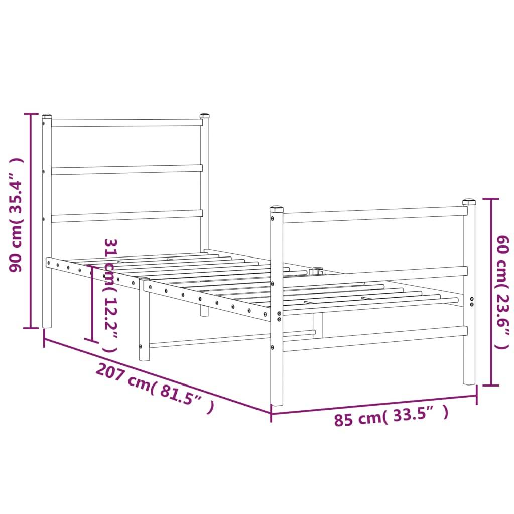 vidaXL Bettgestell mit Kopf- und Fußteil Metall Schwarz 80x200 cm
