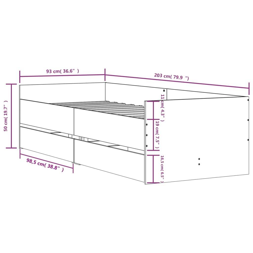 vidaXL Bettgestell mit Schubladen Sonoma-Eiche 90x200 cm